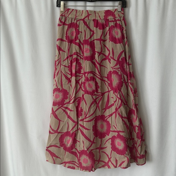 BURU Gorgeous Girly Pink/Tan Floral Flowy Midi Skirt **Size M/L** 🌸🌸 - Picture 2 of 5